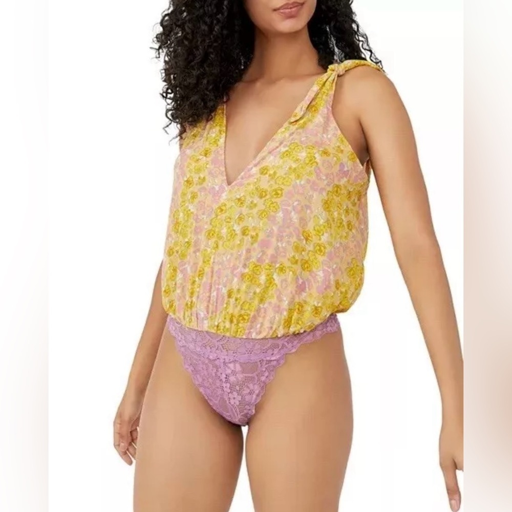 Free People Mesh Sheer Floral Top Intimately Bodysuit Large NWOT